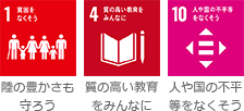 陸の豊かさも守ろう 質の高い教育をみんなに 人や国の不平等をなくそう